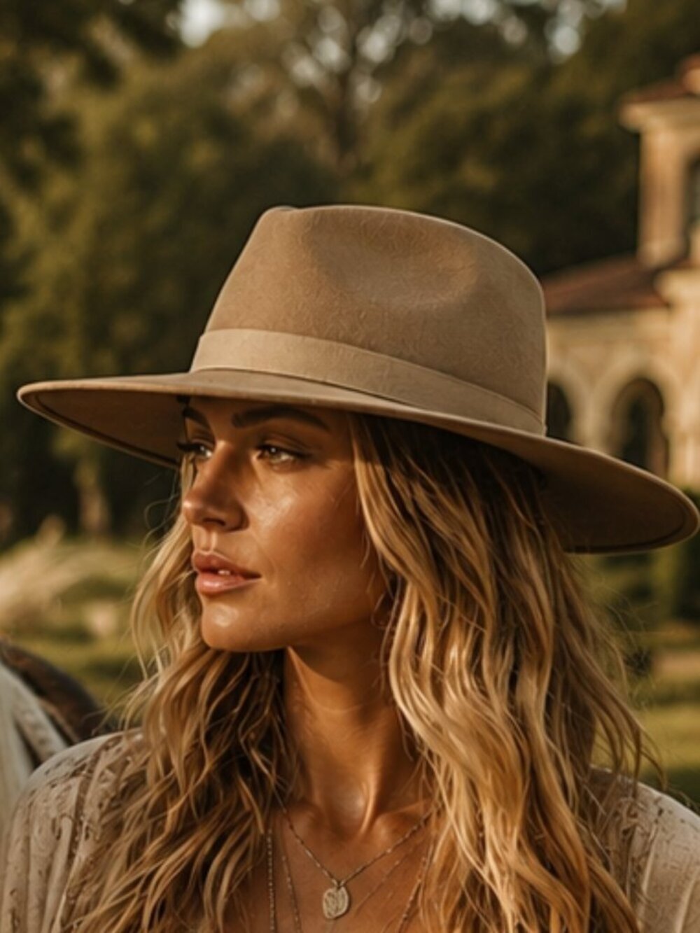 Calleen Cordero Camel Wool Felt Wide Brim Rancher Fedora Hat Small
